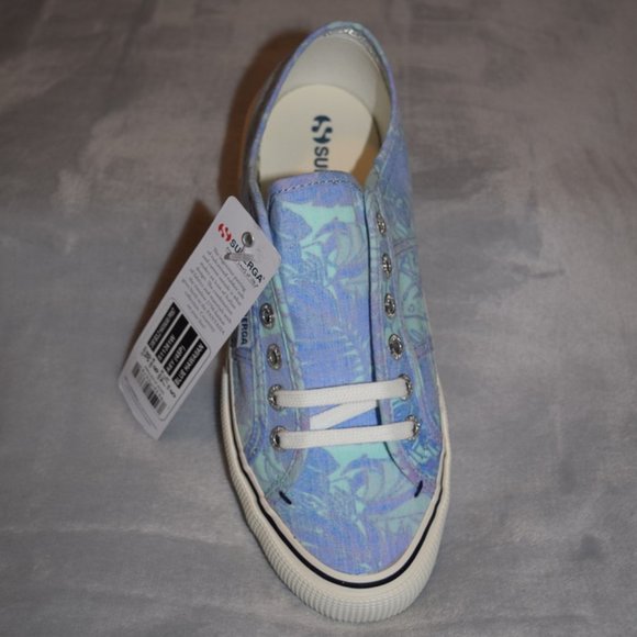 Superga Blue Tropical Lace-Up Sneaker New in Box Size 38 - Picture 7 of 11